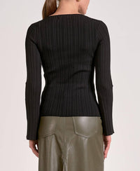ELAN Crewneck Bell Sleeve Top in black - women's long sleeve top - detail view