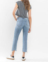 Flying Monkey - High Rise Cropped Distressed Hem Straight Jeans