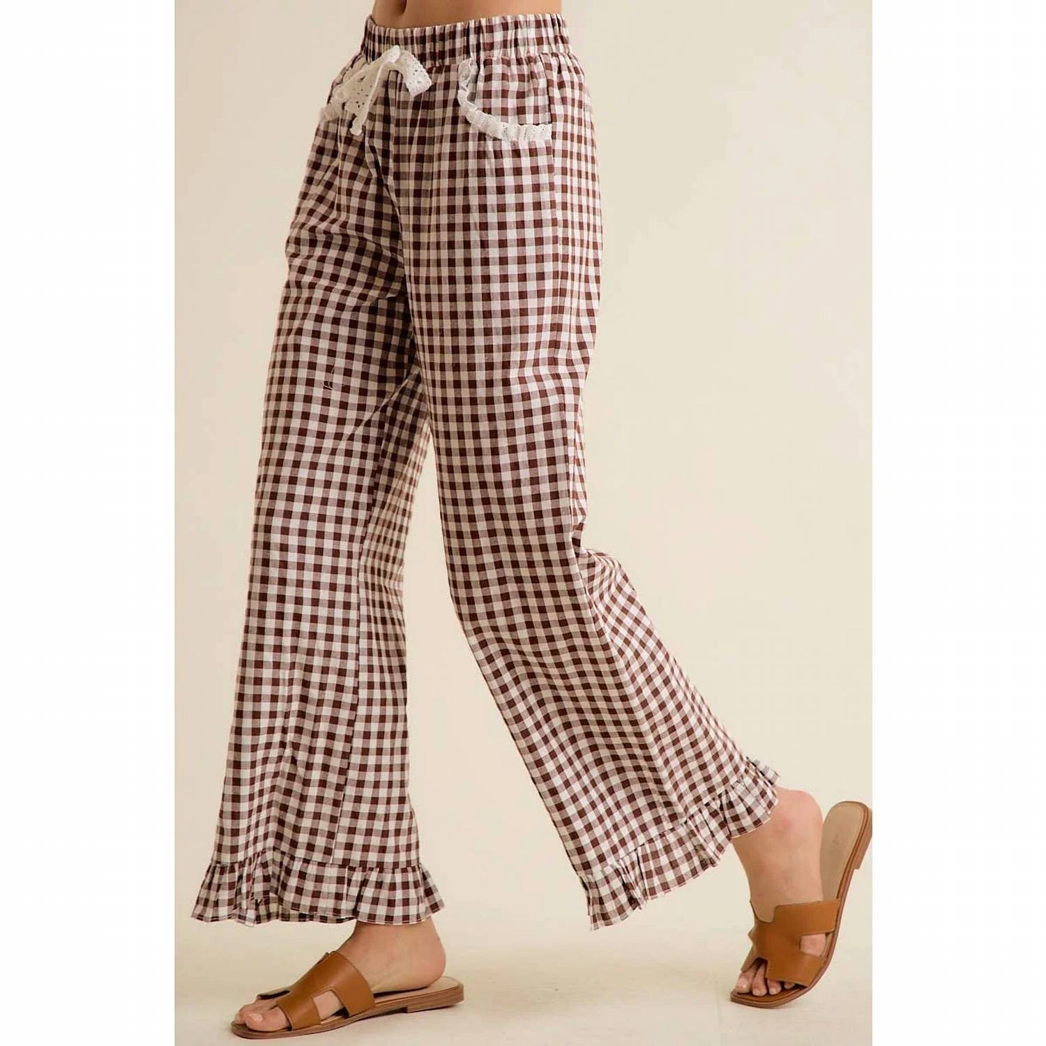 So Me - Gingham & Lace Ruffle Pant