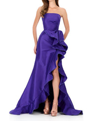 ASHLEYlauren Clean Strapless Voluminous Ruffle Prom Gown in purple - women's dress