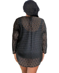Always For Me - Plus Size Long Sleeve V-Neck Tunic Cover Up