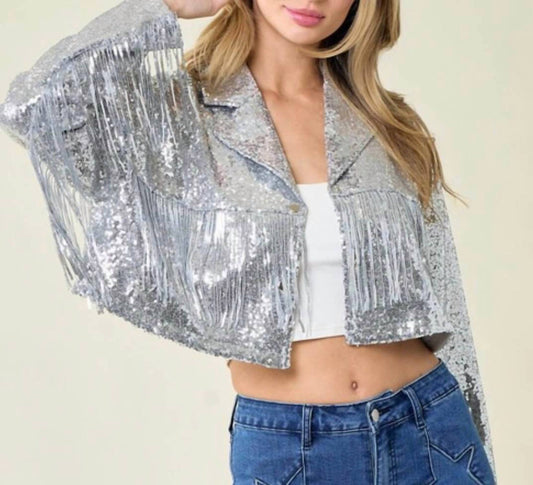 Saints & Hearts - Fringe Sequin Cropped Jacket