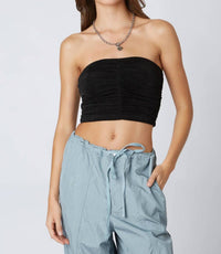 CLA Slinky Ruched Tube Top in black - women's shirt