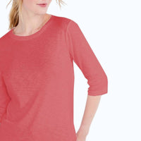 Nic + Zoe 3/4 Sleeve Boat Tee in red clay - women's long sleeve top - detail view