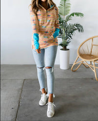 AMPERSAND AVE South-West Sunrise Half Zip Sweatshirt in mustard aztec - women's top - alternate view