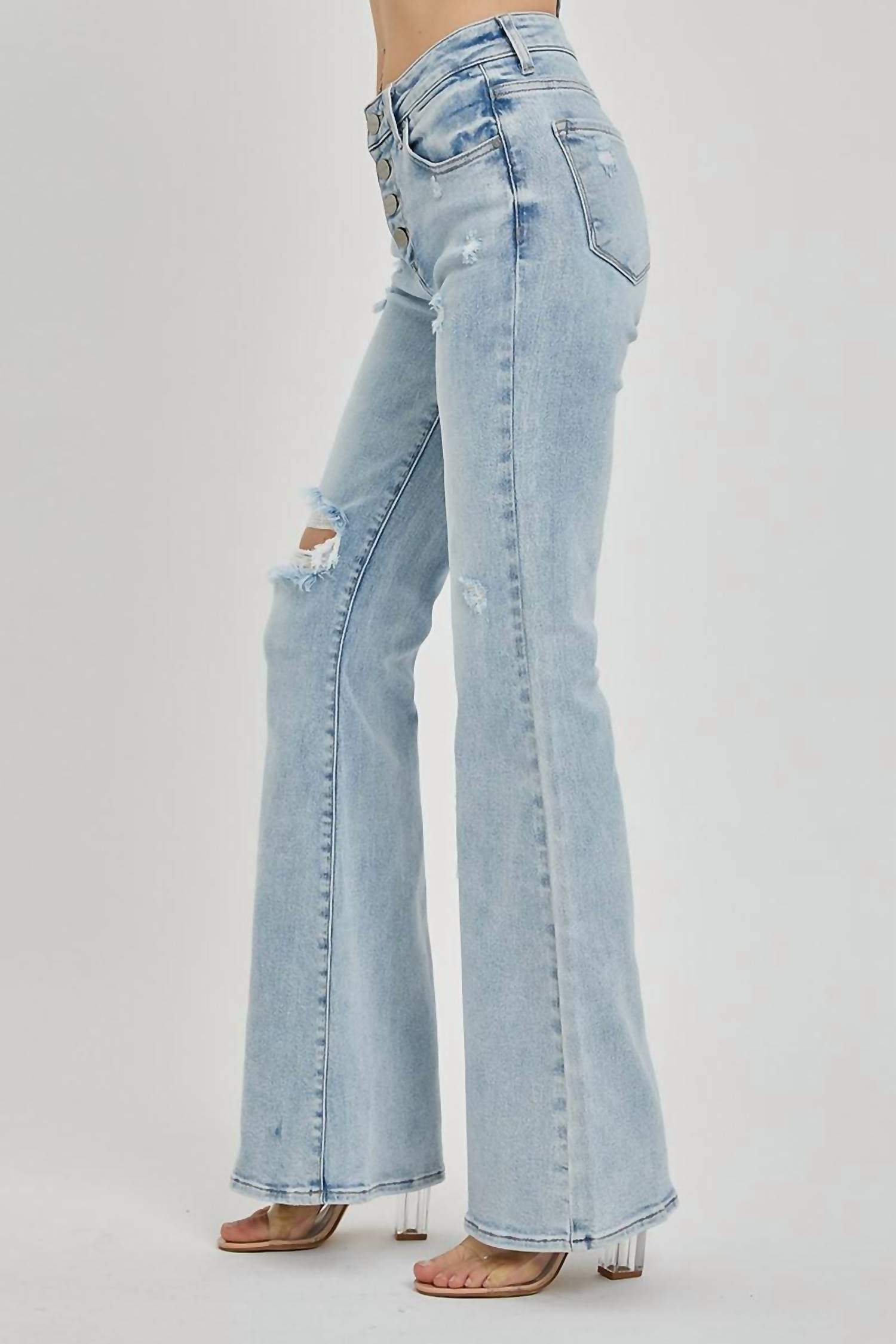 Risen - Mid Rise Button Down Flare Jeans