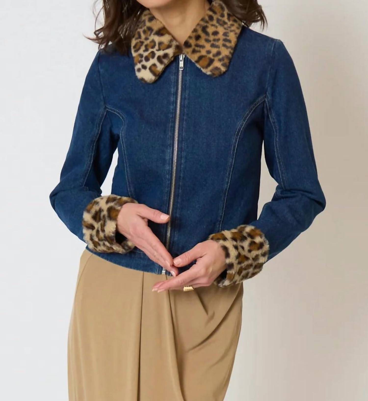 Central Park West - Dark Denim And Cheetah Fur Jacket