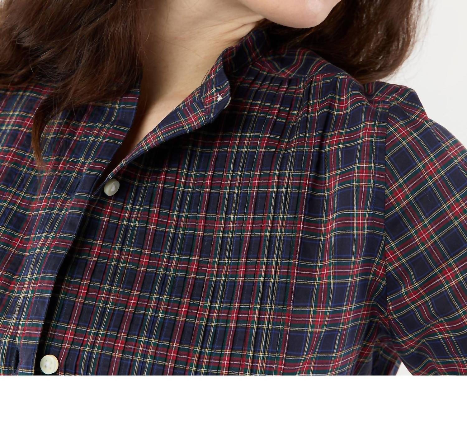Ann Mashburn Hattie Shirt in navy red stewart tartan poplin - women's shirt - view 4