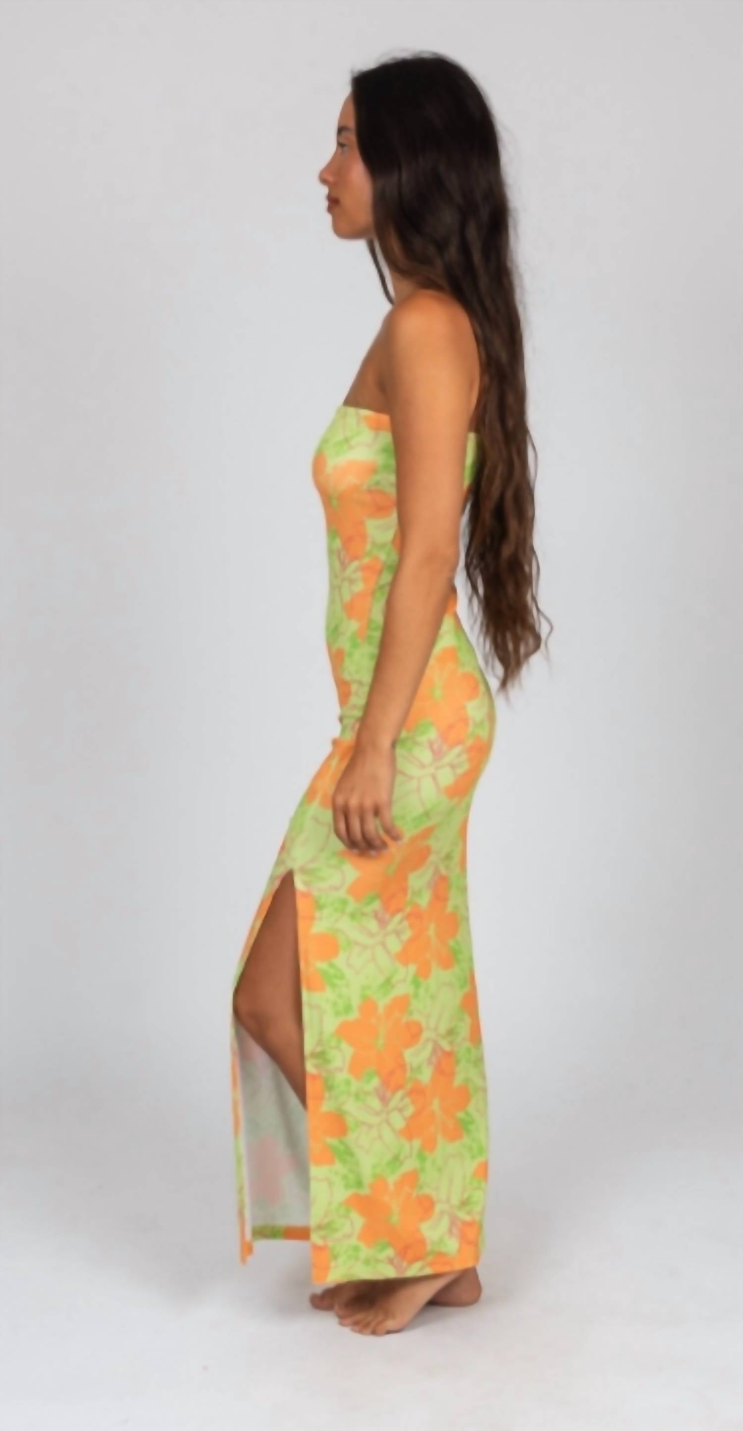 Rusty Hibiscus Maxi Dress in lime - women's dress - alternate view