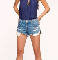 Ramy Brook Christy Boyfriend Denim Shorts in medium wash - women's shorts - detail view
