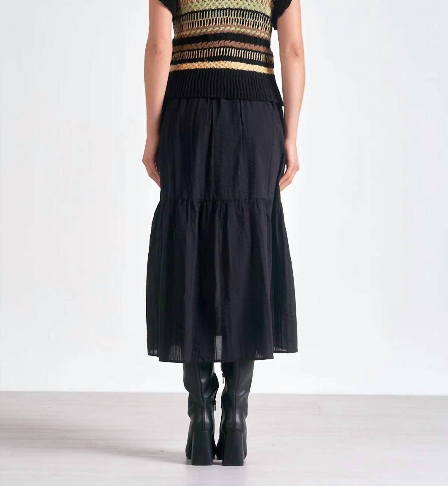 ELAN Knit Top Midi Crew Neck Woven Top Dress in black - women's dress - alternate view