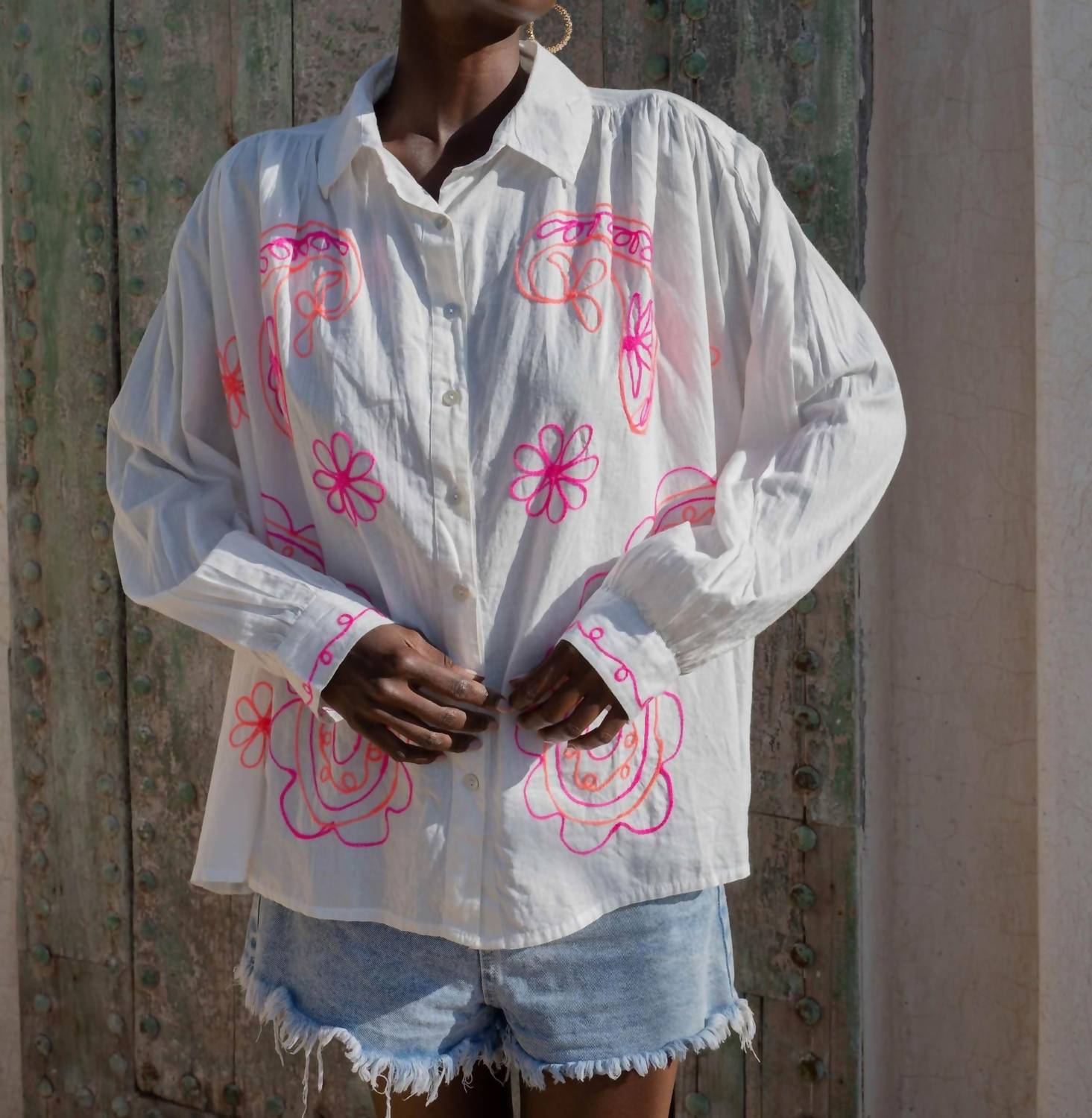 Gold & Silver - Embroidered Cotton Button Down Shirt