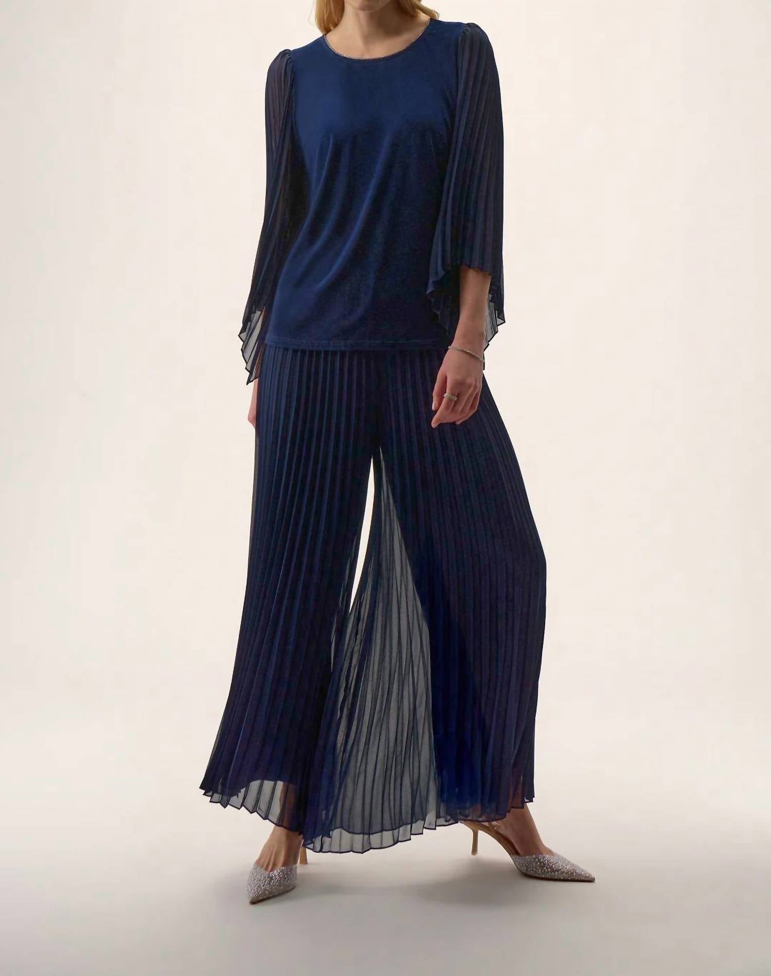 Joseph Ribkoff - Scoop Neck Long Pleated Sleeves Top