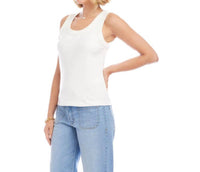 Karen Kane Ribbed Scoop Neck Tank in off white - women's tank top - detail view