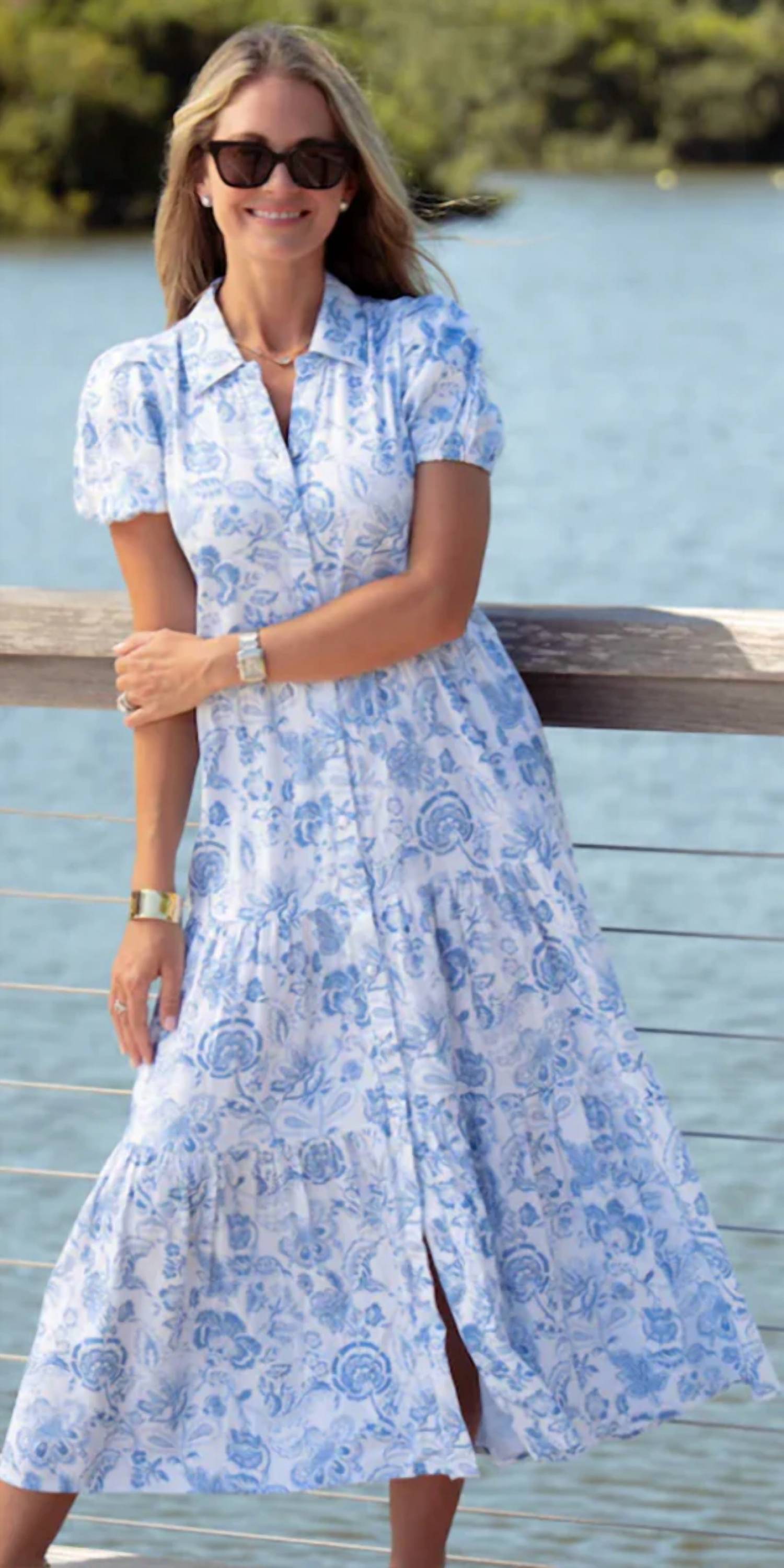 Sail To Sable - Kate Short Puff Sleeves Shirtdress - Plus