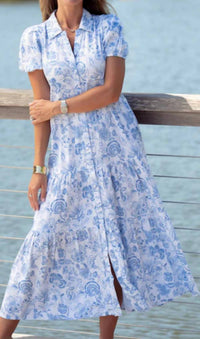 Sail To Sable - Kate Short Puff Sleeves Shirtdress - Plus