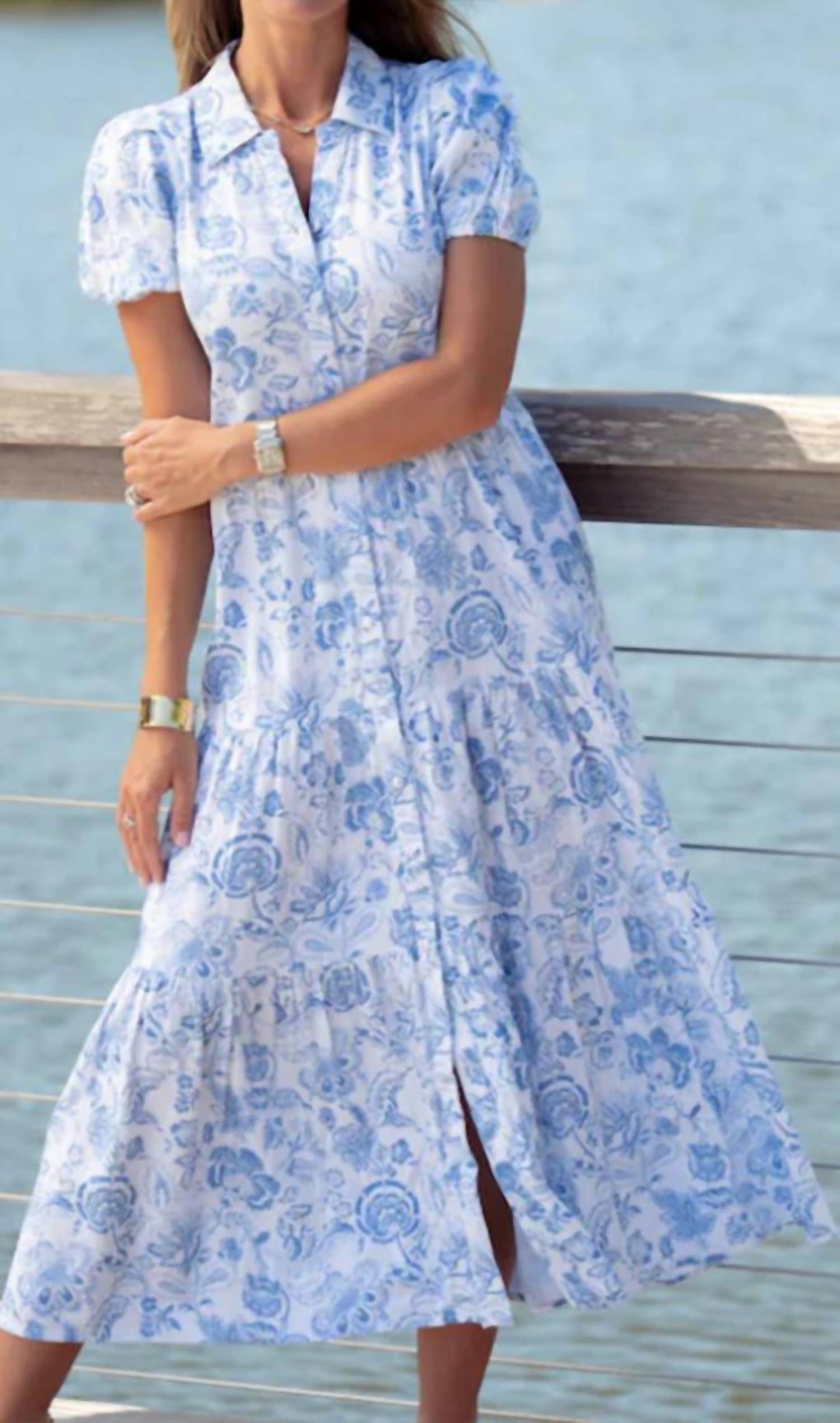 Sail To Sable - Kate Short Puff Sleeves Shirtdress - Plus