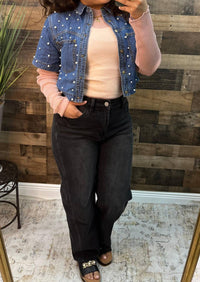Cozy Co. - Pearl Denim Short Sleeve Shrug Top