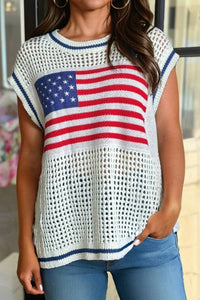 Shewin - Usa Flag Eyelet Knitted Top