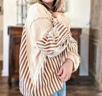 Pol - Oversized Striped Balloon Sleeve Top