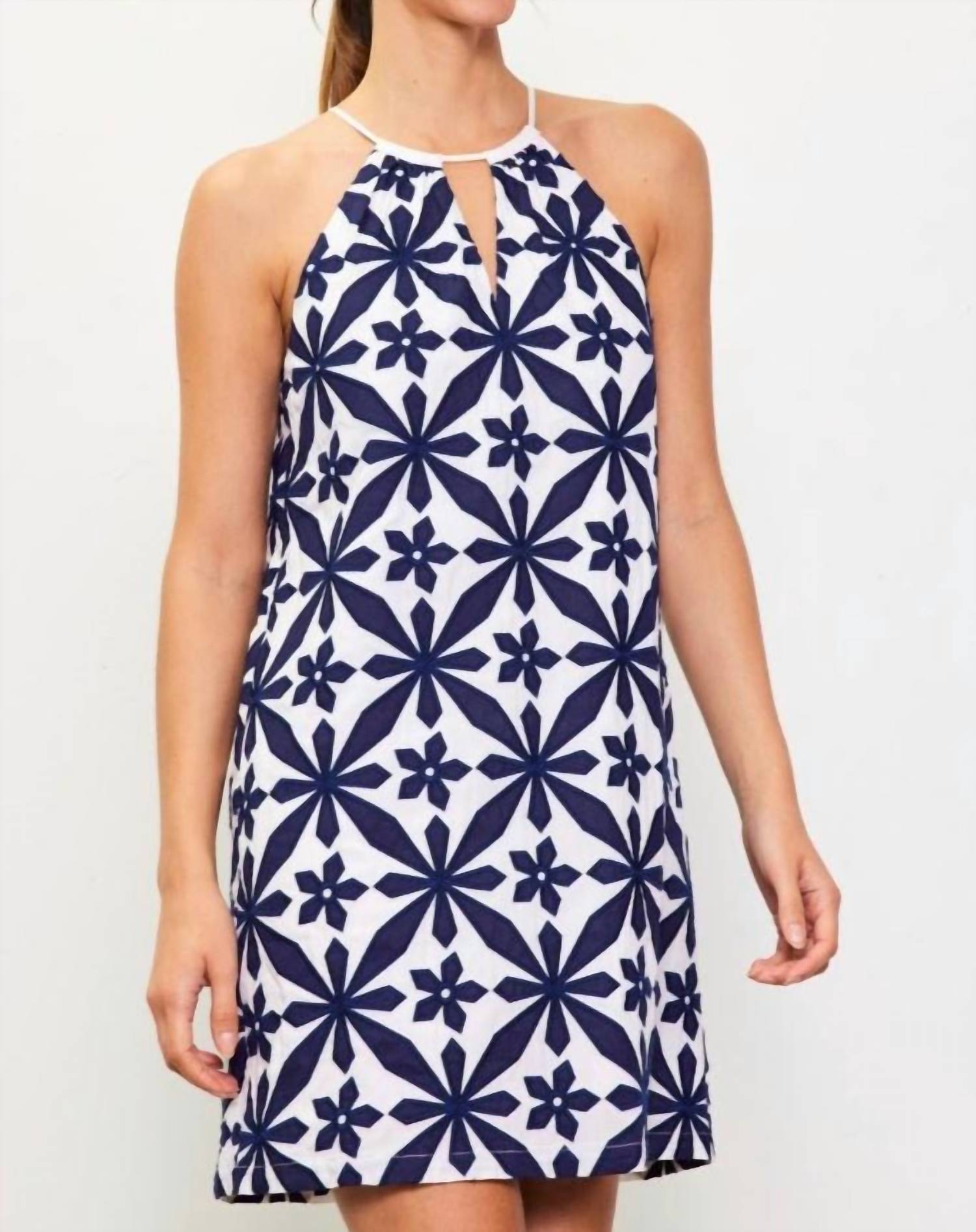Skies Are Blue - Embroidered Halter Dress