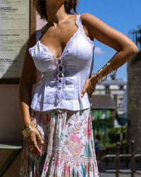 Strawberry Paris - Maggie Lace Linen Tank Top