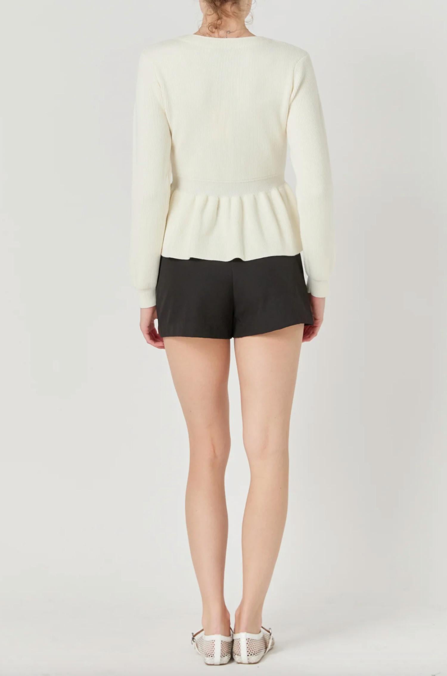 English Factory Peplum Knit Long Sleeve Vest in cream - women's sweater - alternate view