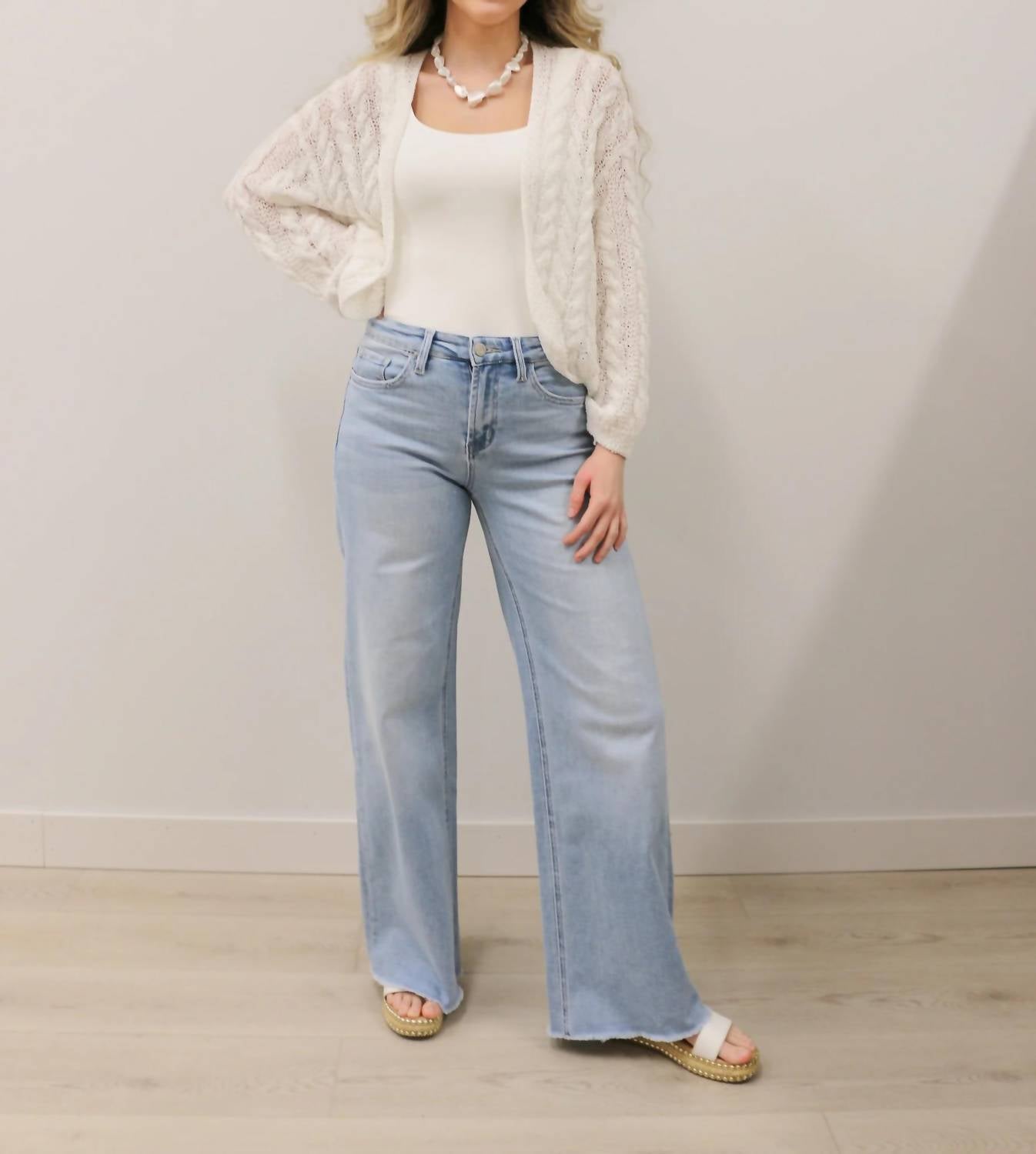 Vervet By Flying Monkey - Judy Wide Leg Comfort Stretch Raw Hem Jeans