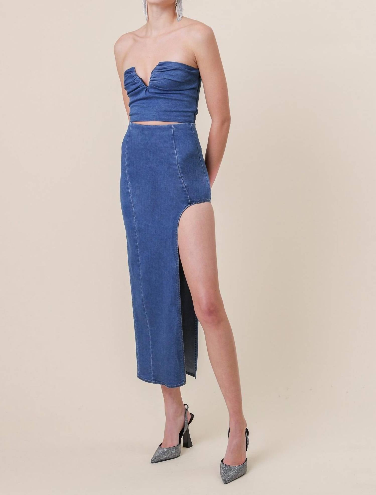 Line And Dot - Joey Denim Strapless Top