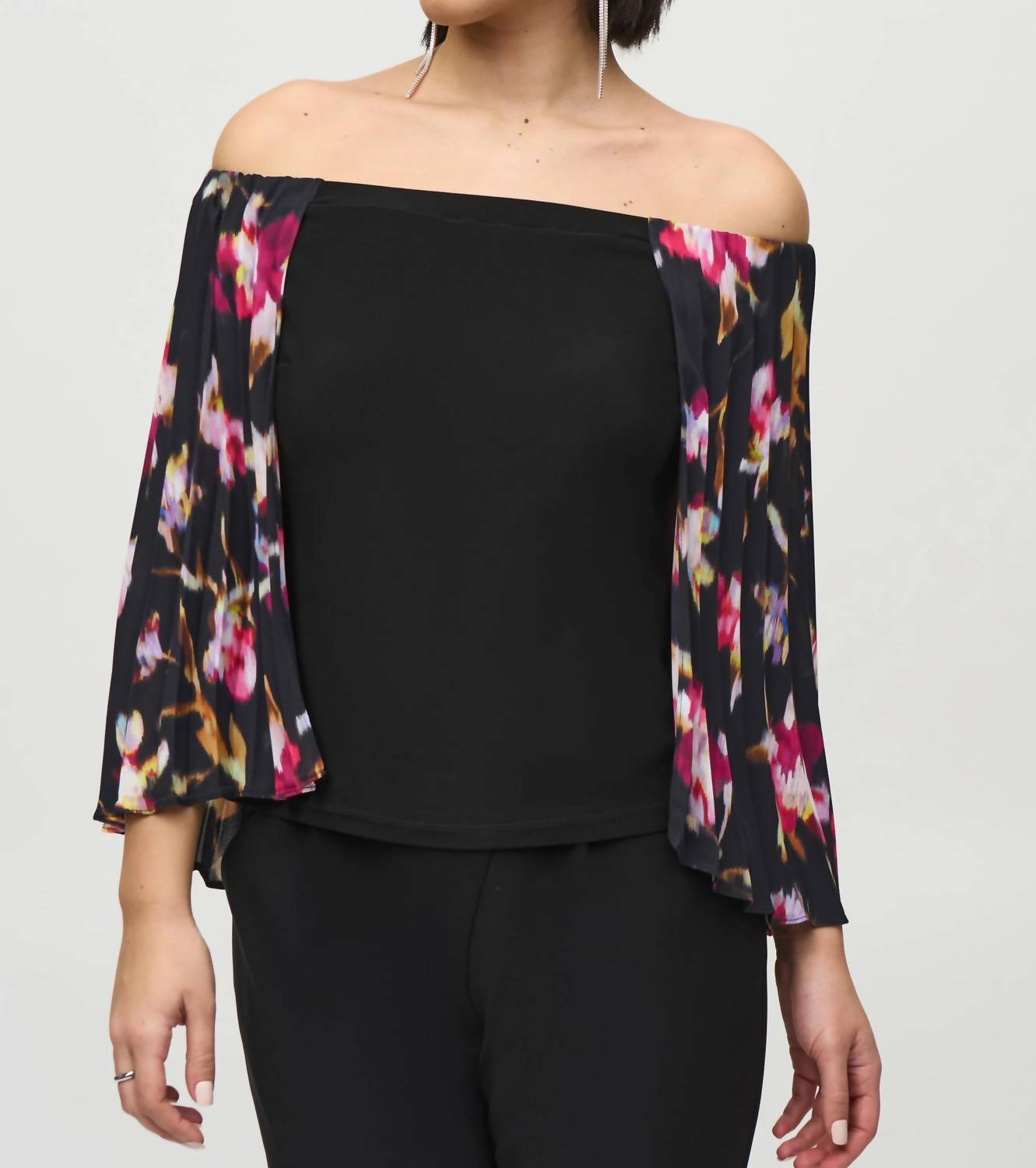 Joseph Ribkoff - Solace Silky Knit Off The Shoulder Top With Pleated Georgette Cape
