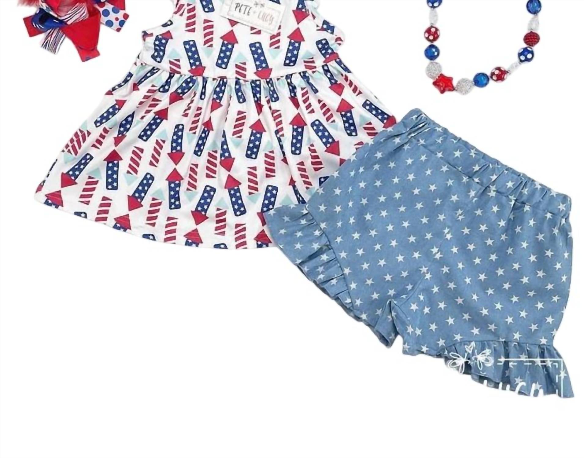 Pete + Lucy - Girls July 4th Chambray Short Set