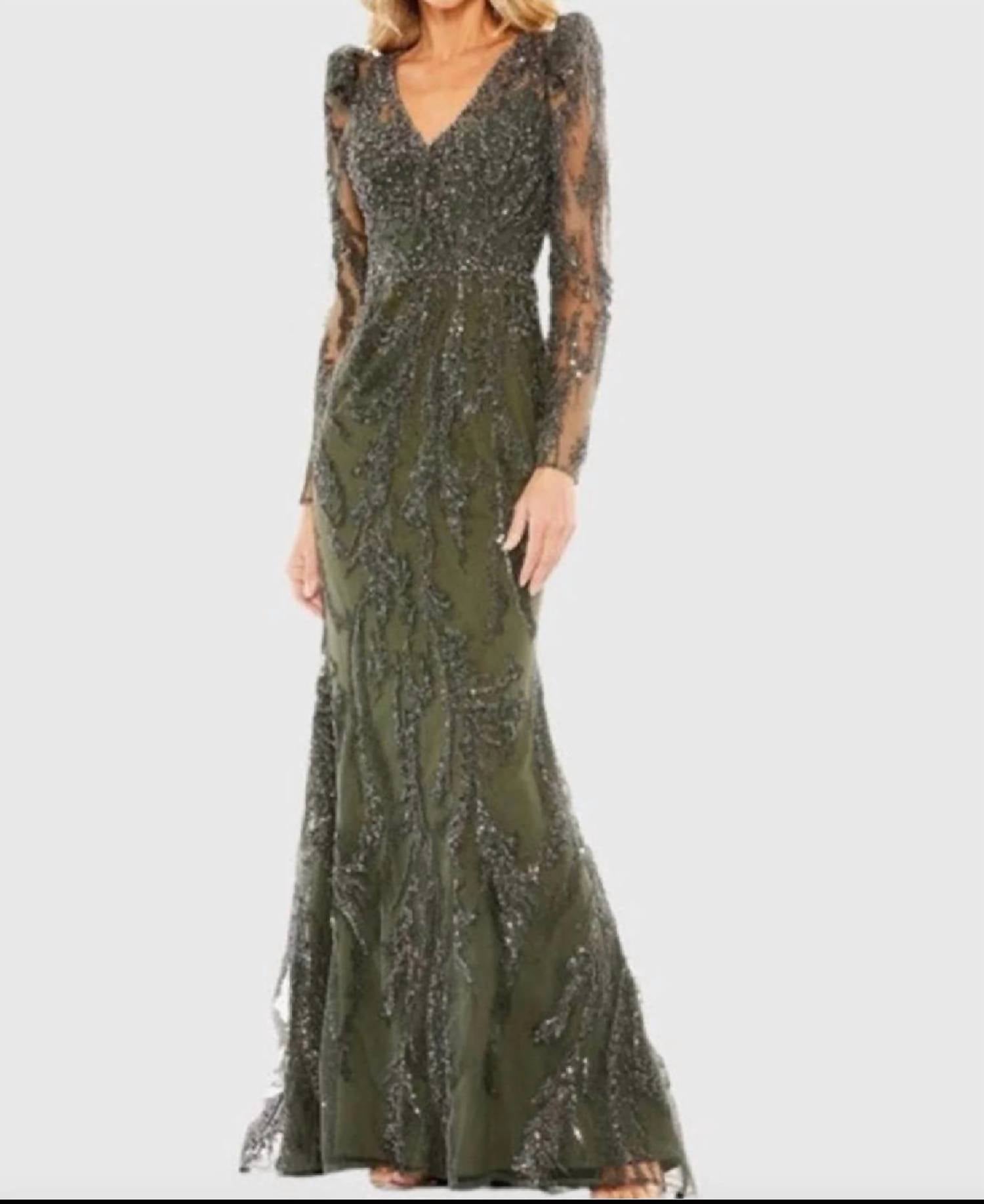 Mac Duggal - Long Sleeve Beaded V-neck Gown