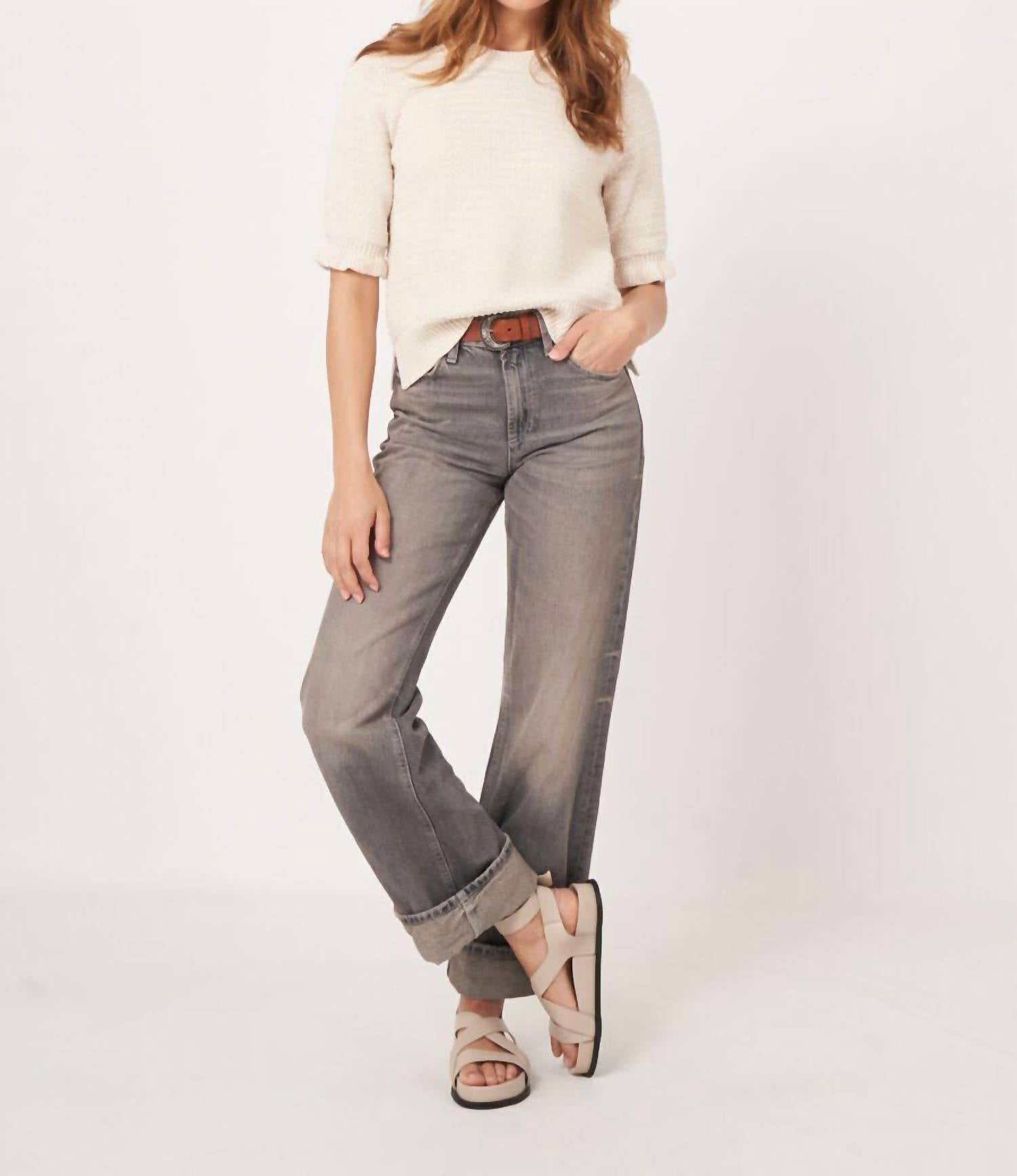 Repeat Cashmere - Short Sleeve Cotton Textured Knit Sweater