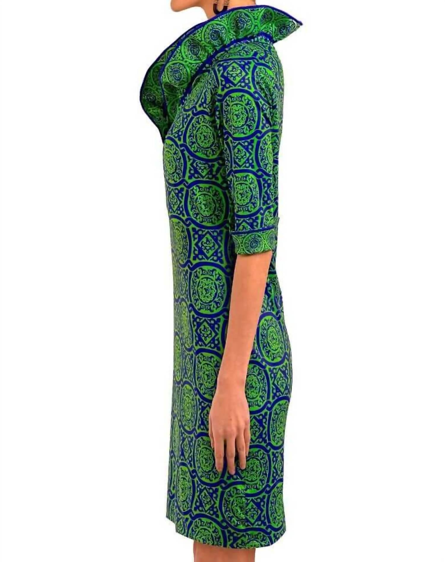 GRETCHEN SCOTT Ruffneck 3/4 sleeve Dress in royal blue kelly green - women's dress - alternate view