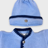 Gita - Boy's 2pc Light Blue Cotton Sweater With Navy Trim & Hat