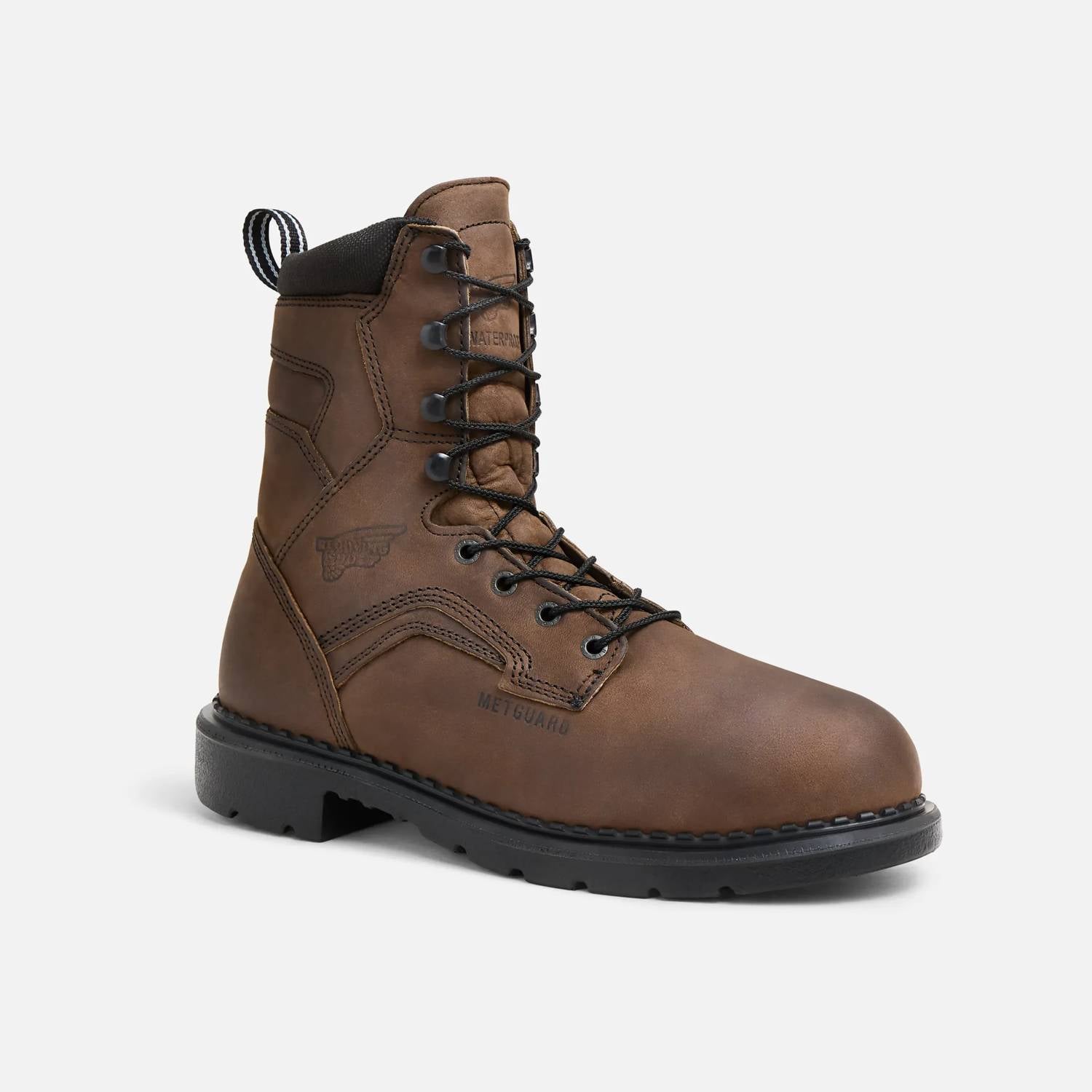 Red Wing Shoes Men's Supersole 8-inch Waterproof Safety Toe Metguard Boot in brown - men's boots