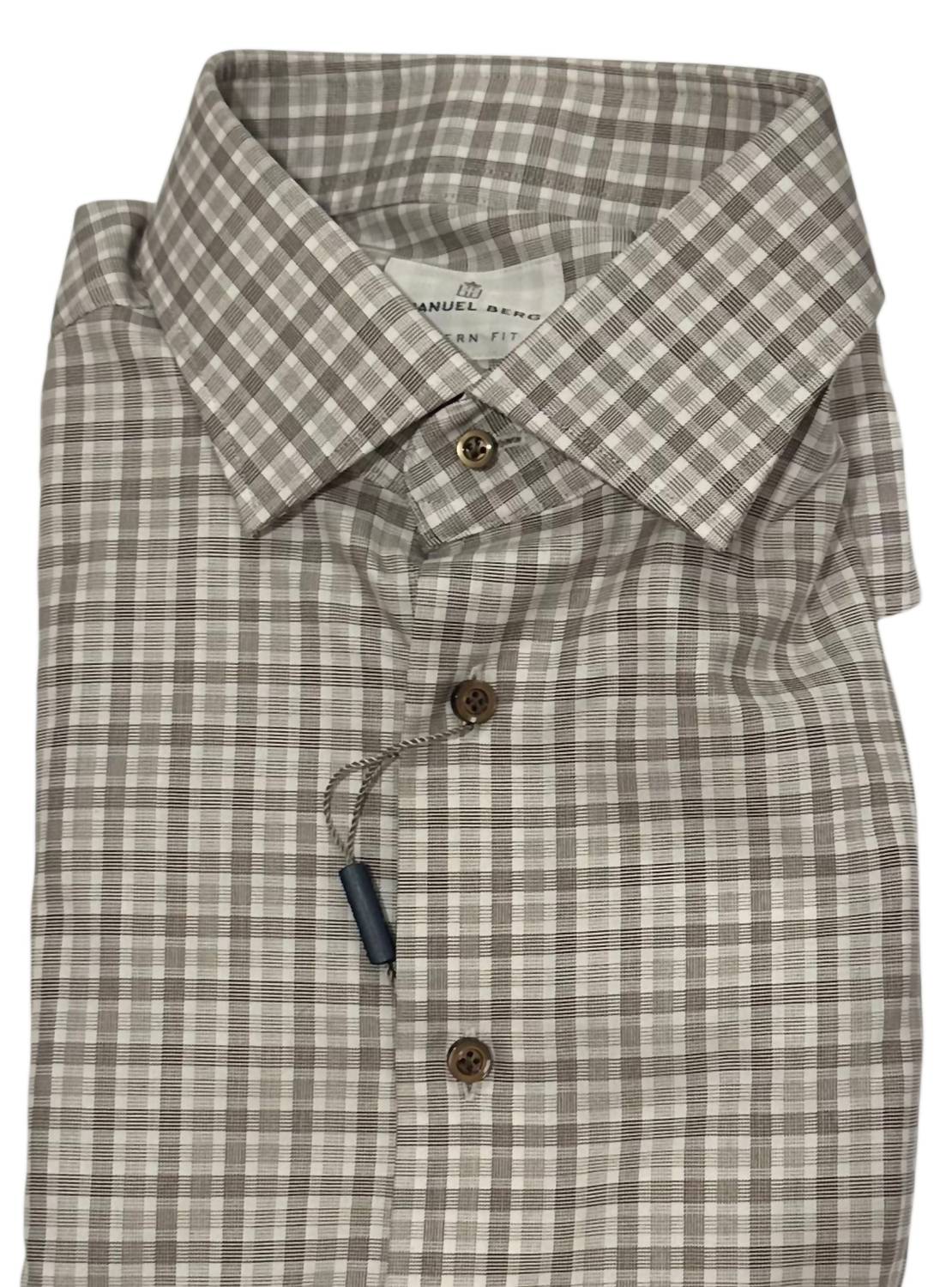 Emanuel Berg Men's Twill Luxury Sport Shirt in brown - men's shirt - detail view