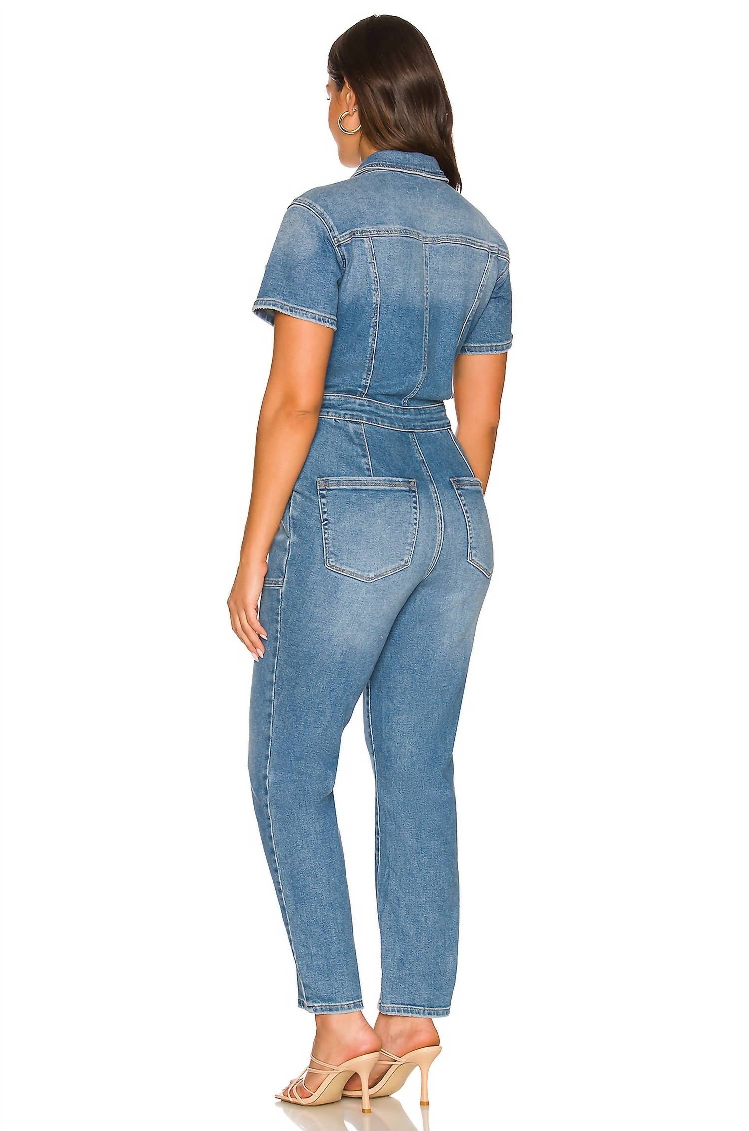 Good American - Fit For Success Short-sleeve Button-up Jumpsuit