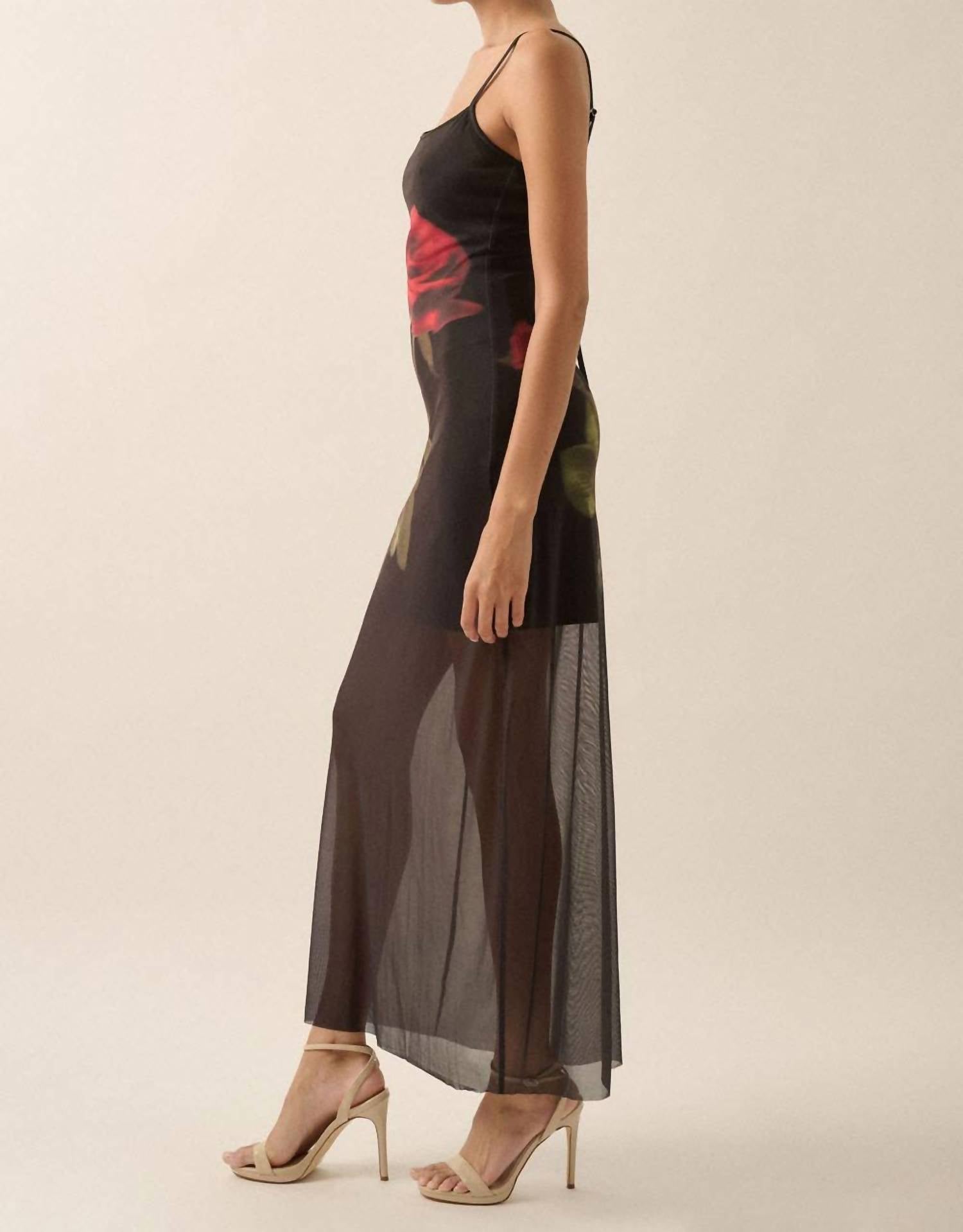 Promesa - Rose-print Layered Mesh Maxi Slip Dress
