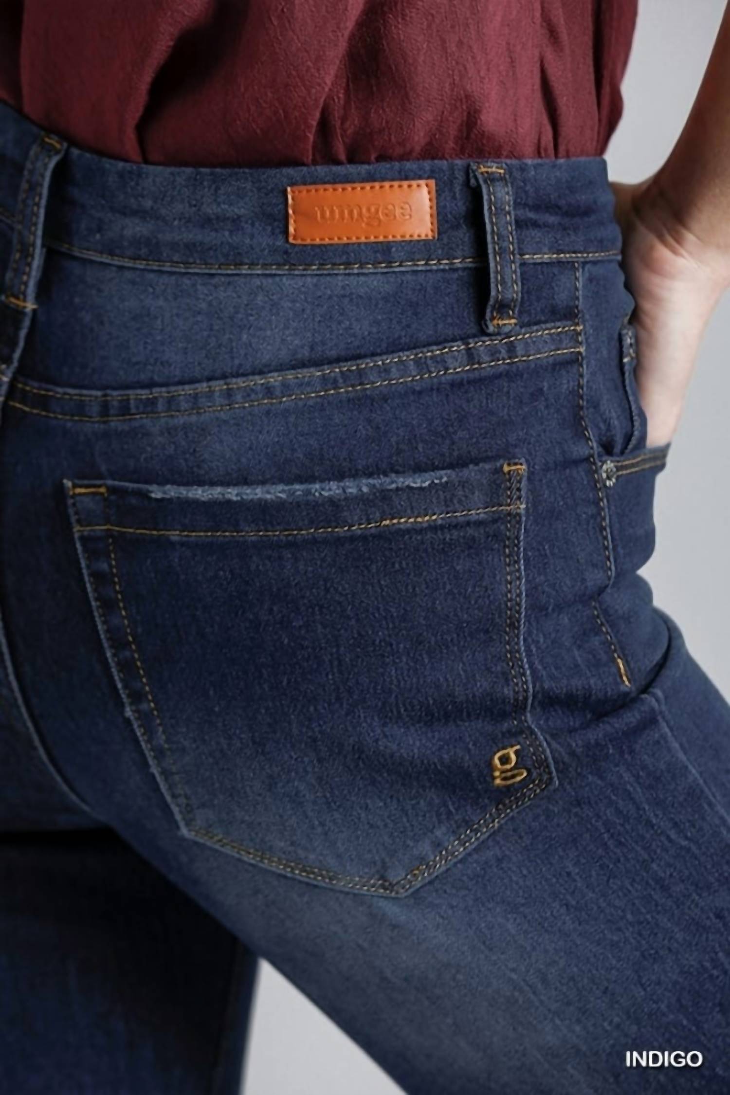 Umgee - High Rise 5 Pocket Distressed Flare Jean