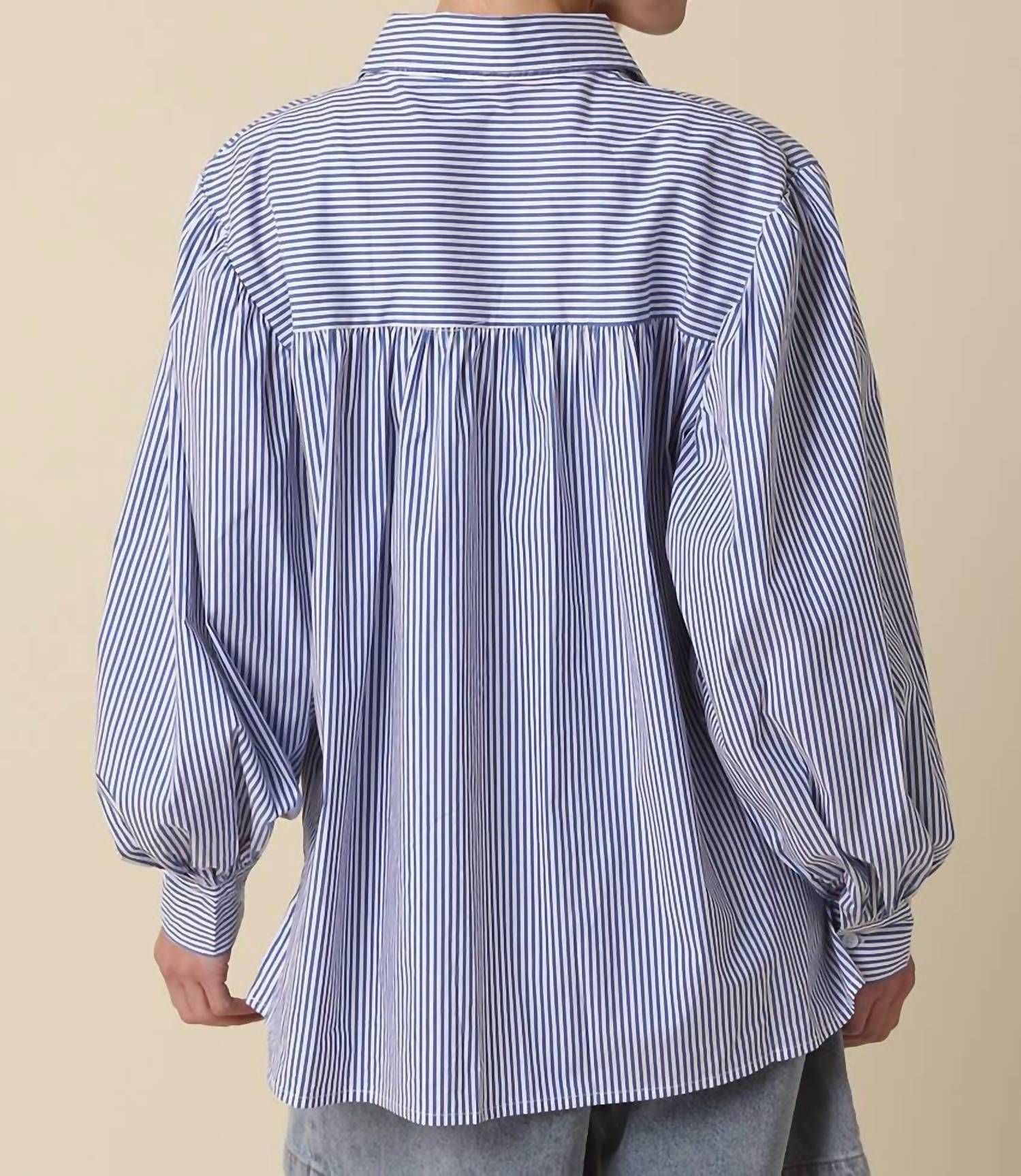 Olivaceous - Eve Striped Puff Sleeve Shirt