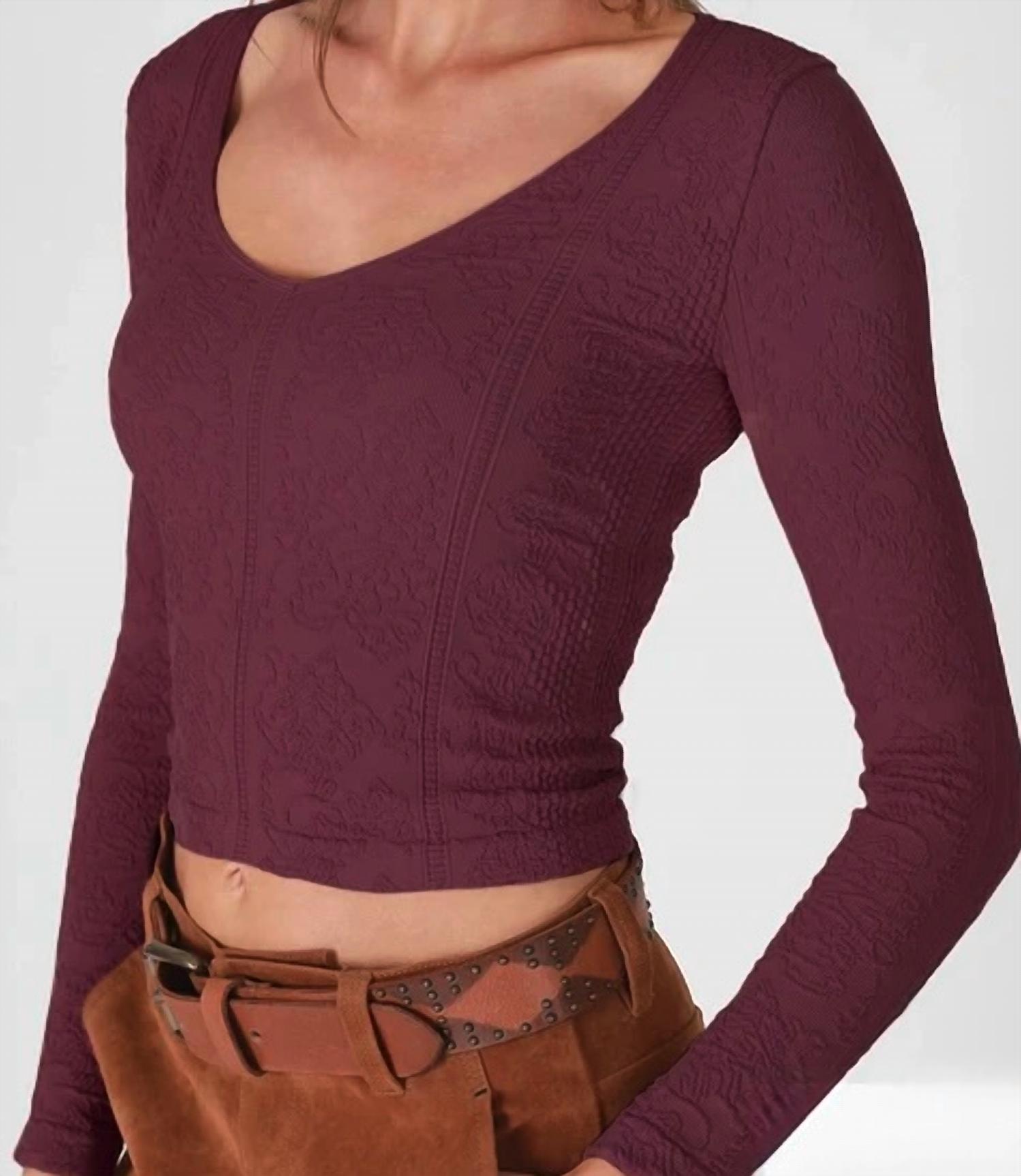 Nikibiki Brenda Top in fig - women's long sleeve top - detail view
