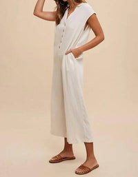 Anniewear - Cotton Guaze Button Down Jumpsuit
