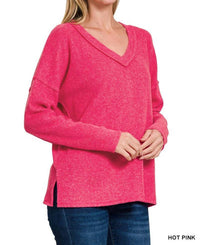 42Pops - Ribbed V Neck Drop Shoulder Sweater