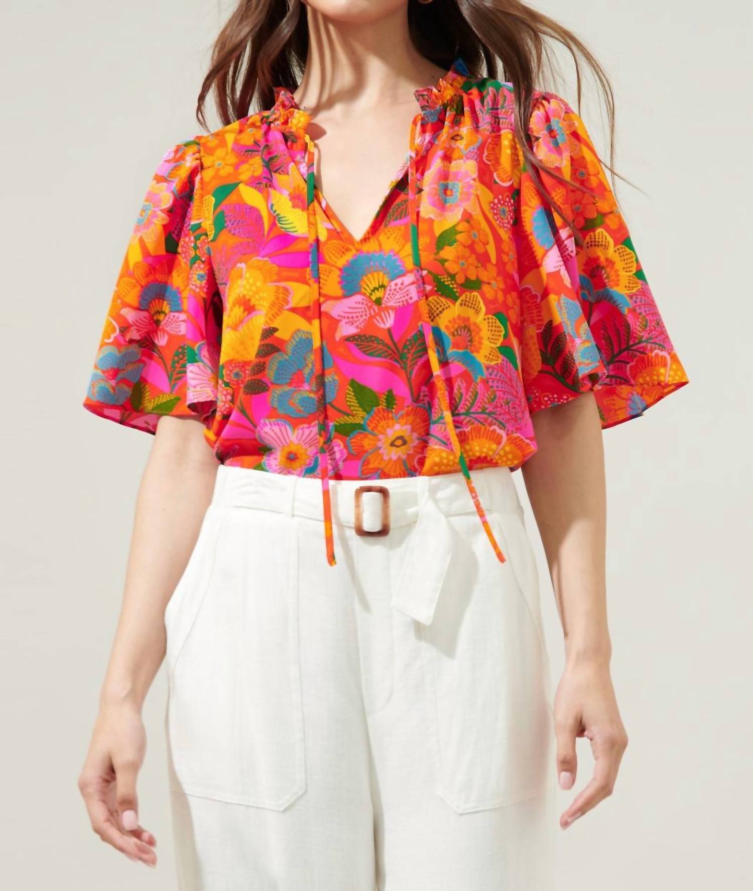 Sugarlips - Idalia Ruffle Split Neck Blouse