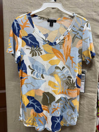 Tribal - Women's Short Sleeve Leaf Print Knit Top