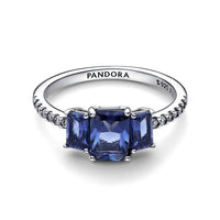 Pandora - Blue Rectangular Three Stone Sparkling Ring size 9