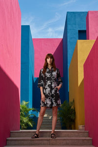 Dizzy-Lizzie Chatham denim dragon dress in black white - women's dress - alternate view