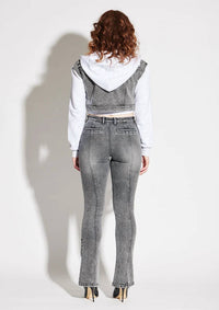 Circular Path - Crop Denim Hoodie