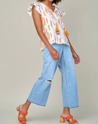Tribal - Farah Flutter Sleeve Textured Blouse
